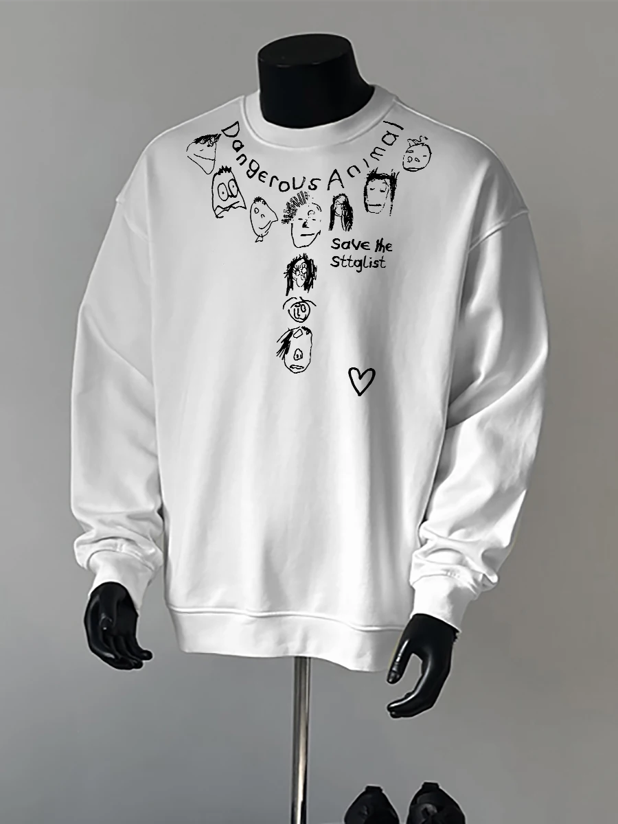 

Модная мужская толстовка с круглым вырезом и длинными рукавами, в уличном стиле, с абстрактным дизайном головы, повседневная, удобная, из смесового полиэстера и хлопка.