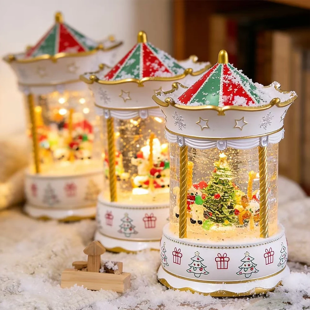 Retro Carousel Old Man Tree Music Box Water-filled Crystal Ball Music Box Snow Gift for Kids Sister Mom Granddaughter Grandma