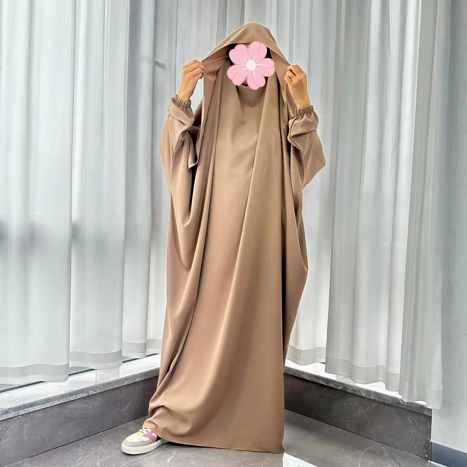 New Muslim One Piece Jalabiya Hooded Dress Ramdan Eid Abaya Hijab Headcarf Women Jubha Islamic Musulman Prayer Garment Kaftan