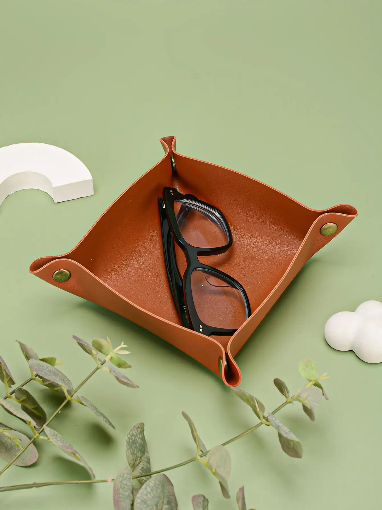 Nordic Leather Desktop Storage Tray PU Leather Jewelry Cosmetic Key Storage Tray Desktop Folding Organizer Storage Box For Home