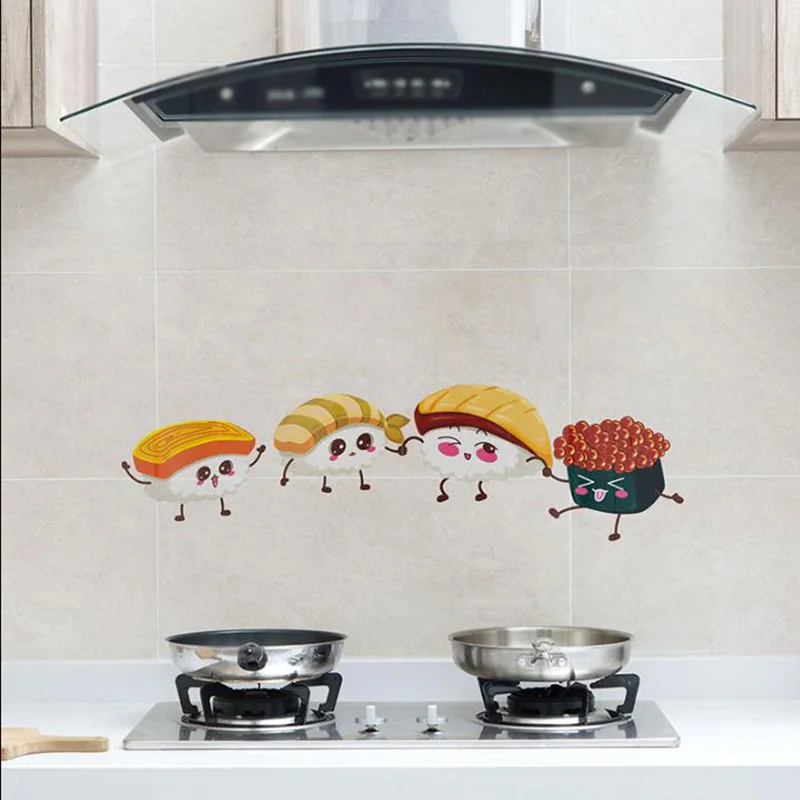 Cartoon Anti-oil Antifouling Kitchen PET Wall Stickers Cabinet Stove Kitchen Decoration Mural Transparent Self-adhesive Decals
