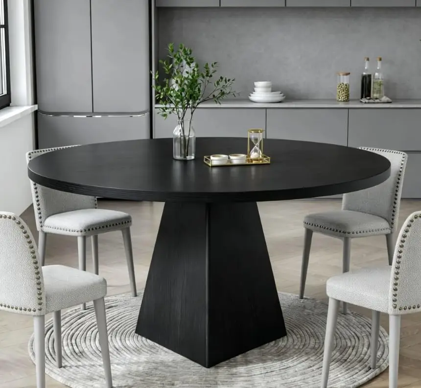Tavolo da pranzo rotondo Ø120 cm (47") per 4-6 persone - Piano in legno spesso 3 cm - Base centrale quadrata moderna - Ideale per piccoli spazi - Risparmio di spazio