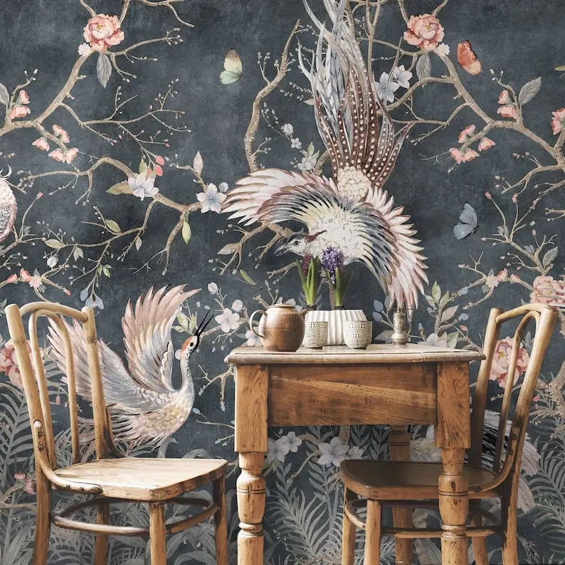 Chinoiserie Wallpaper Peony Blossom Wall Mural Peel and Stick