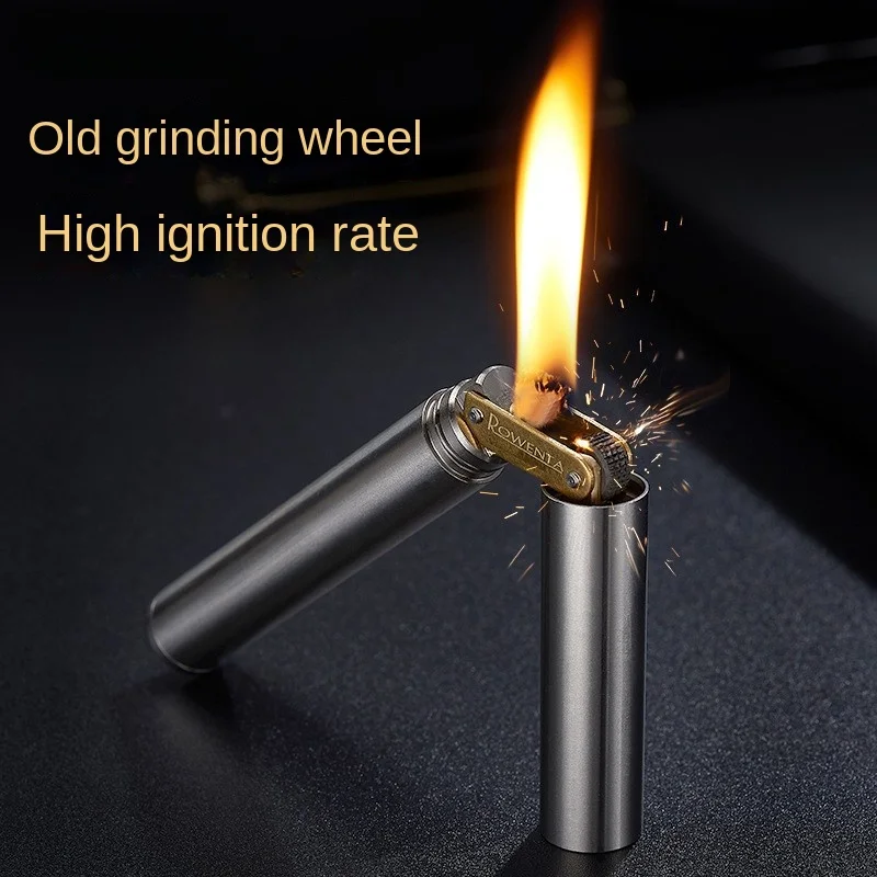 2024 New Brass Kerosene Nunchaku Lighter Windproof Mini Retro Grinding Wheel Ignition Flint Fireless Men's Smoking Toy Gift