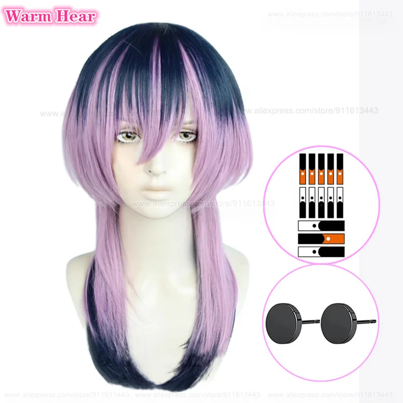 

In Stock Anime Synthetic Haitani Rindo Blue Purple Gradient Cosplay Wig With Stickers Heat Resistant Hair Halloween Party Wigs