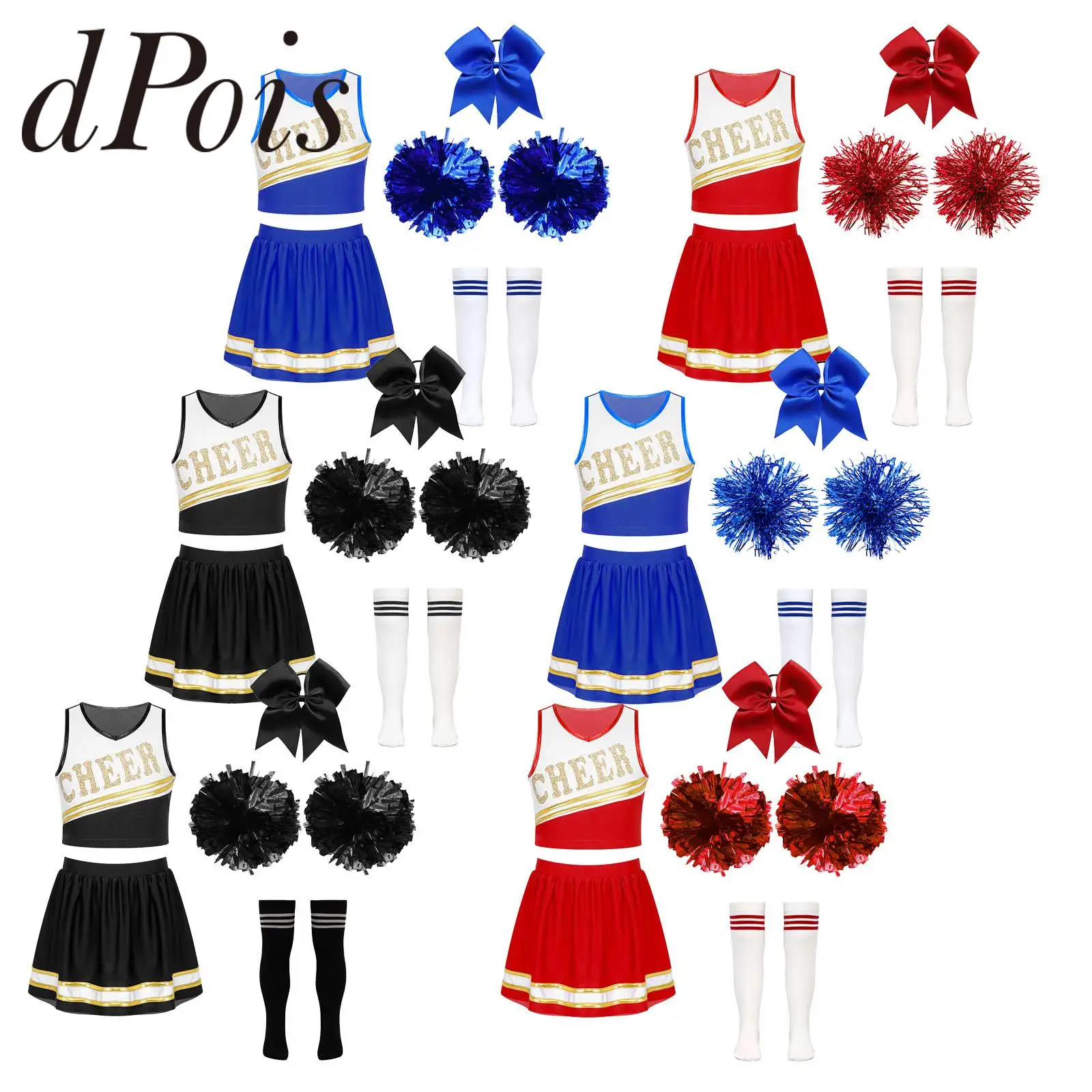 

Детский костюм черлидинга для девочек, костюм для выступлений, униформа болельщика с ручными цветами, носки, комплекты поддержки, подарки на день рождения