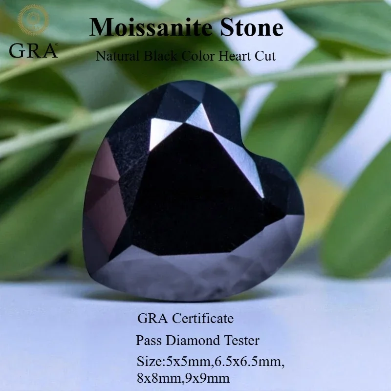 

Натуральный черный муассанит огранки «сердце» с сертификатом GRA, идеально подходит для изготовления ювелирных изделий и в качестве подарка, доступны размеры 5-9 мм