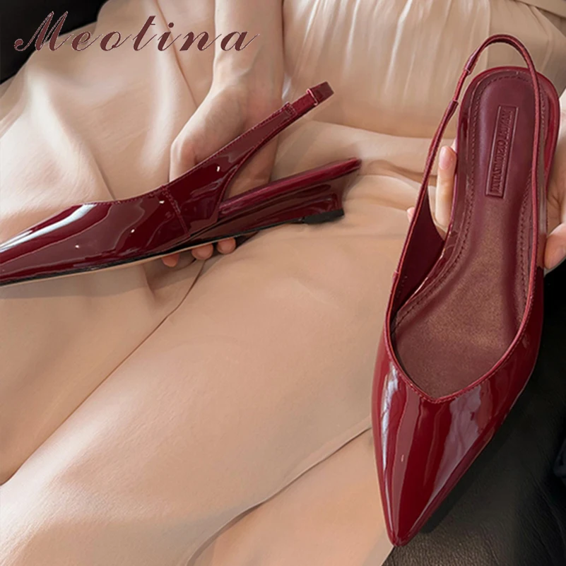 

Meotina Women Genuine Leather Slingback Pumps Pointed Toe Wedges Mid Heel Sheepskin Glove Shoes Lady Fashion Shoes Spring Autumn