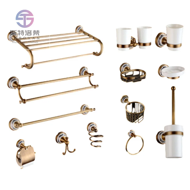 

Brass Brushed Gold Bathroom Drying Rack Stainless Bathroom Accessories Wall Mounted Hardware Set Towel Hook