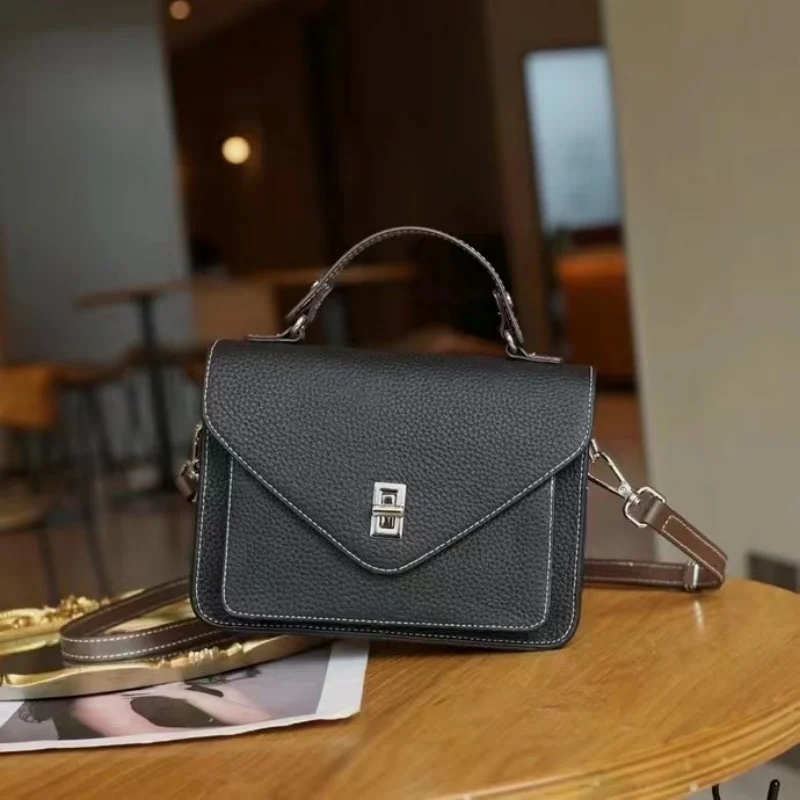 Genuine Leather Handbag Crossbody  Textured Postman Bag Commuting Small Square Bag Fashionable and Trendy Big Brand Hot Selling