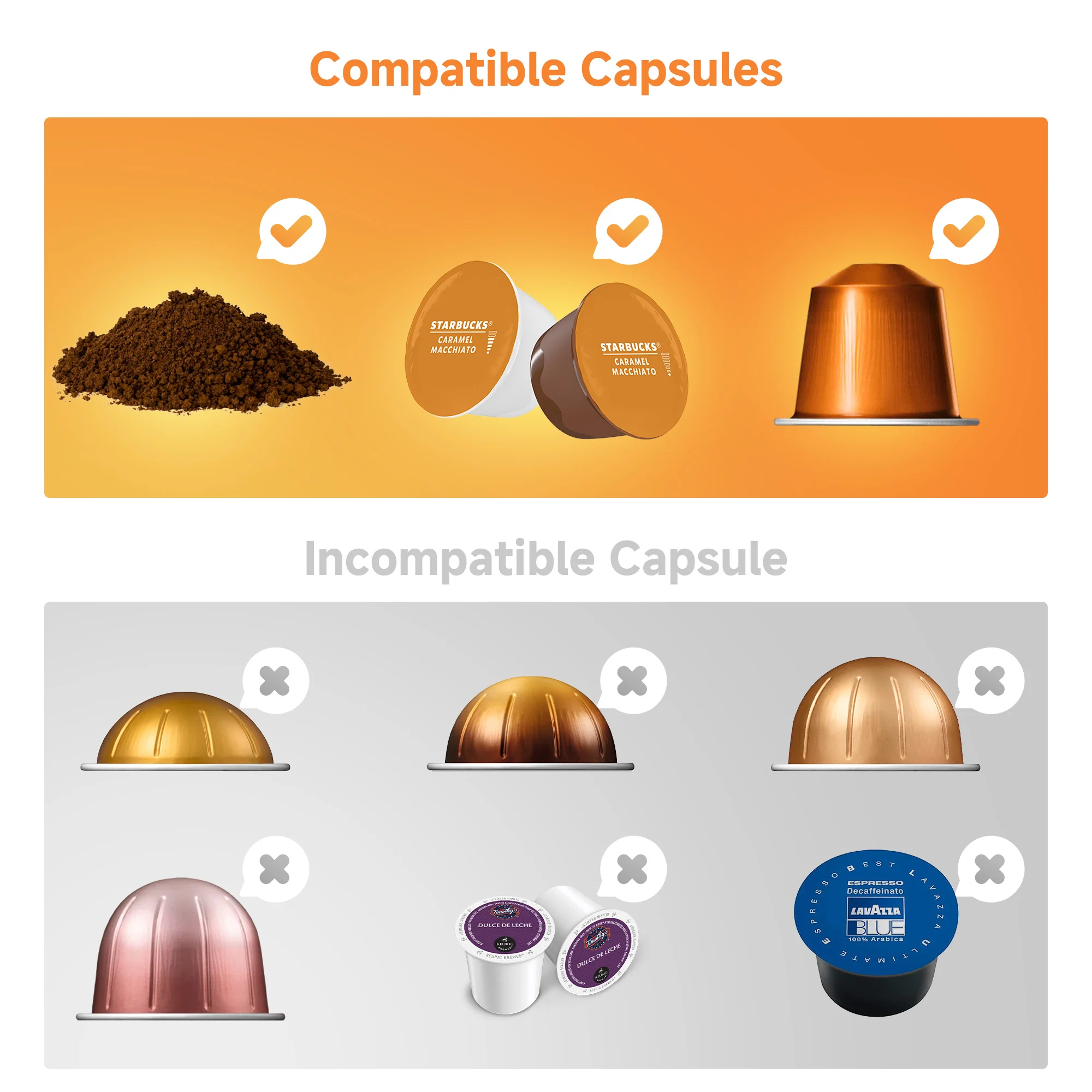 BioloMix Grean Macchina da caffè portatile in acciaio inossidabile per auto e uso domestico compatibile con polvere di caffè a capsule Nexpresso Dolce Pod