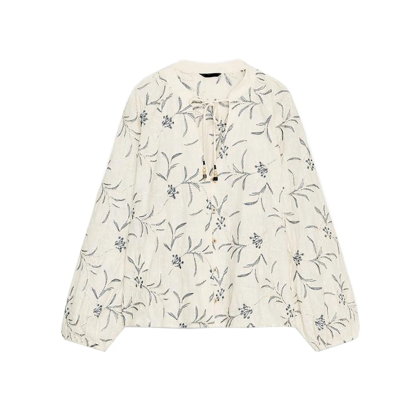 

Autumn New Arrival Women's Embroidered Long Sve V-Ne Beaded Trim irt Casual Loose Fit Polyester Breathable Faion