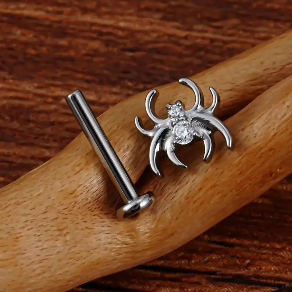 أجهزة الصراف الآلي F136 G23 التيتانيوم العنكبوت كونش هليكس ثقب المجوهرات داخليا خيوط مسطحة الخلف ستد الغضروف أقراط 5A الزيركون #5