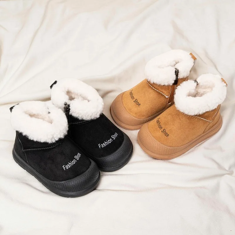 Toddler Kids Winter Snow Boots, Curly Furry Collar, Side Zipper, Warm Lining, Non Slip Sole for Cold Weather Daily Wear