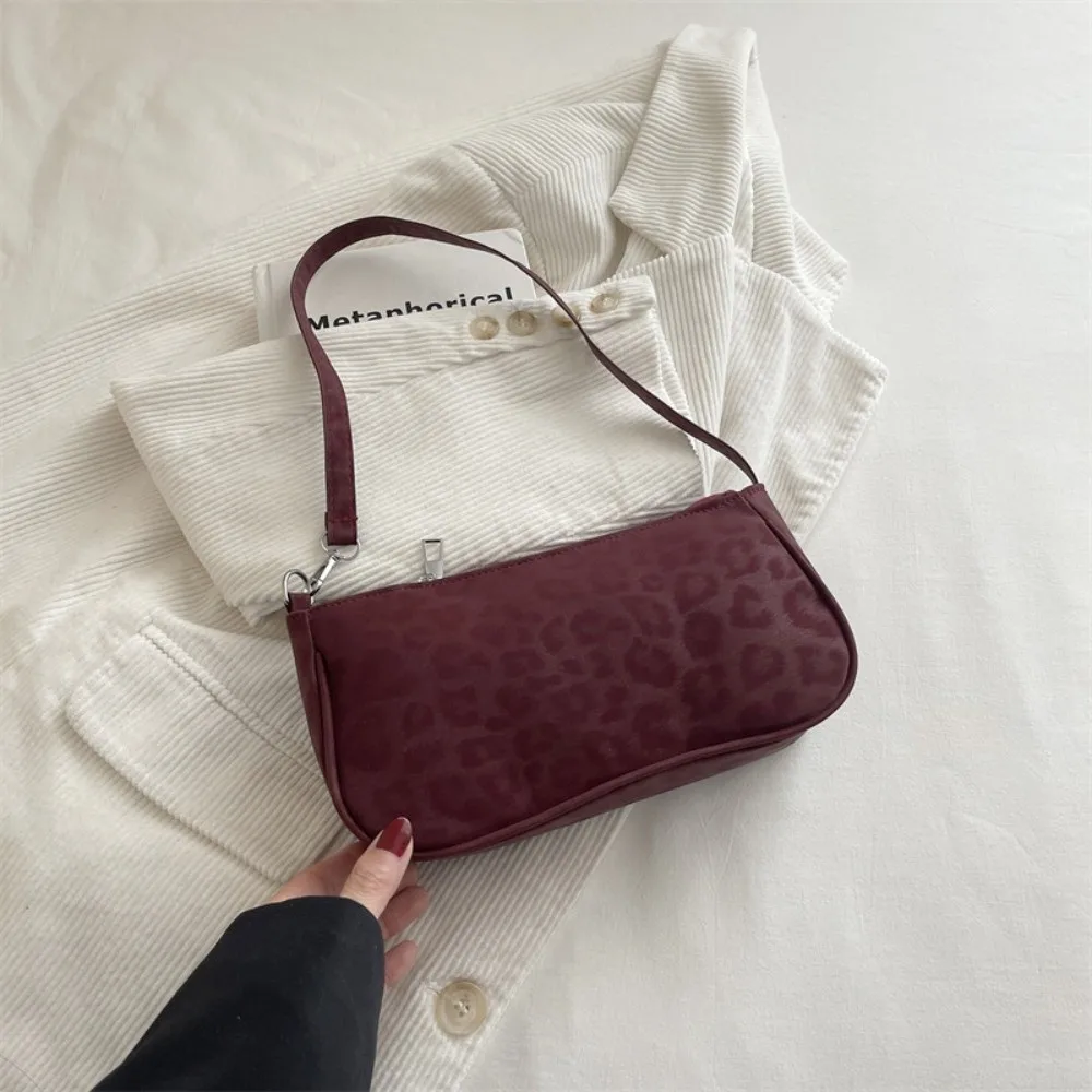 Vintage Leopard Print Shoulder Bag Square Solid Color French Stick Bag Lightweight Large Capacity Matte Finish Handbags Women