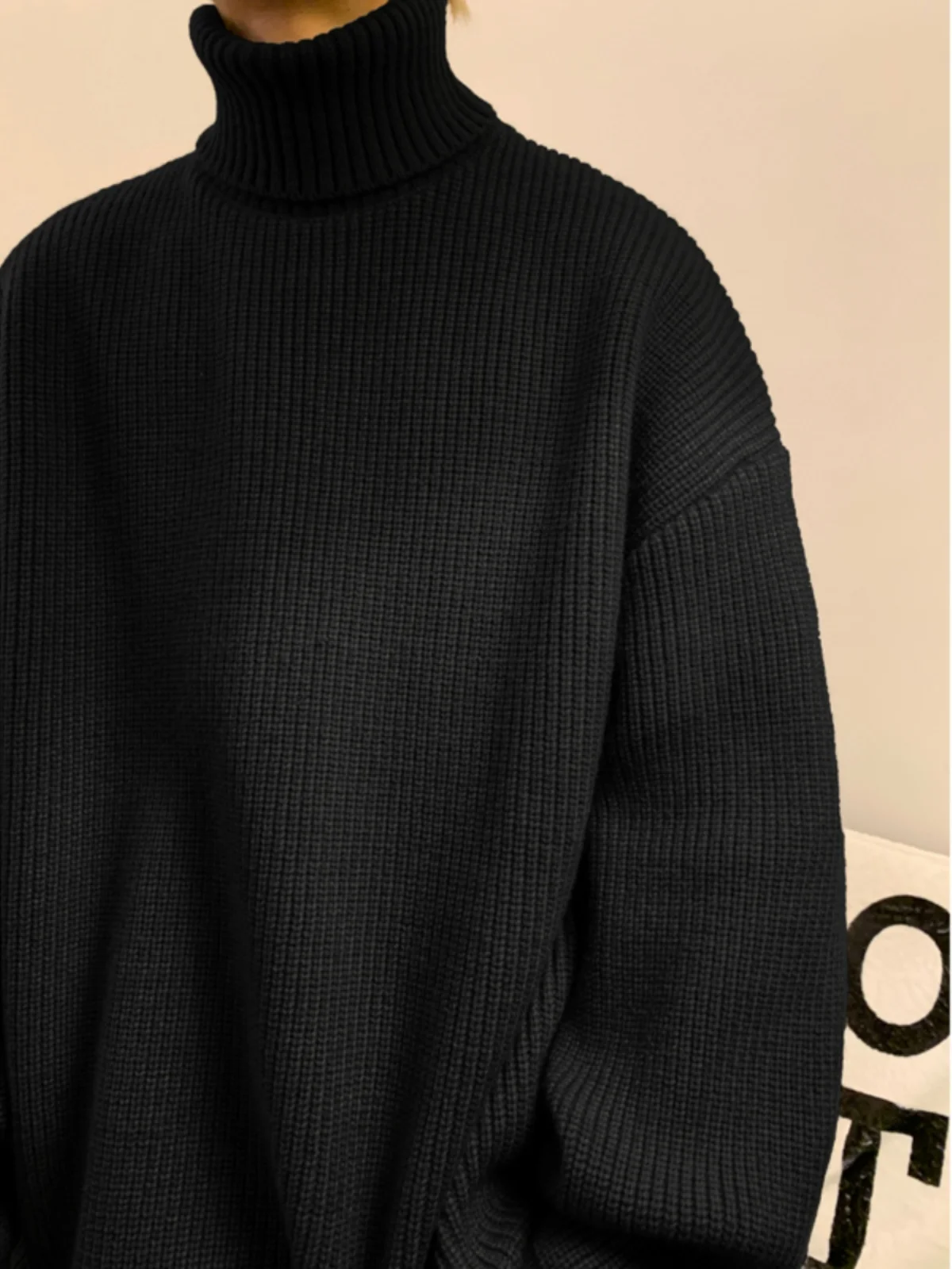 

Мужской вязаный свитер с высоким воротником, свободного кроя, зимний, модный, в японском ретро-стиле, для ношения как нижний слой или как верхняя одежда, черный