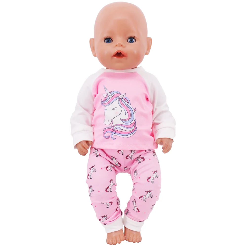 2 Pcs/Set Kawaii Animal Pajamas Suit For 43 Cm Born Baby Reborn Doll Clothes Accessories 18 Inch Doll Girls Toys Our Generation