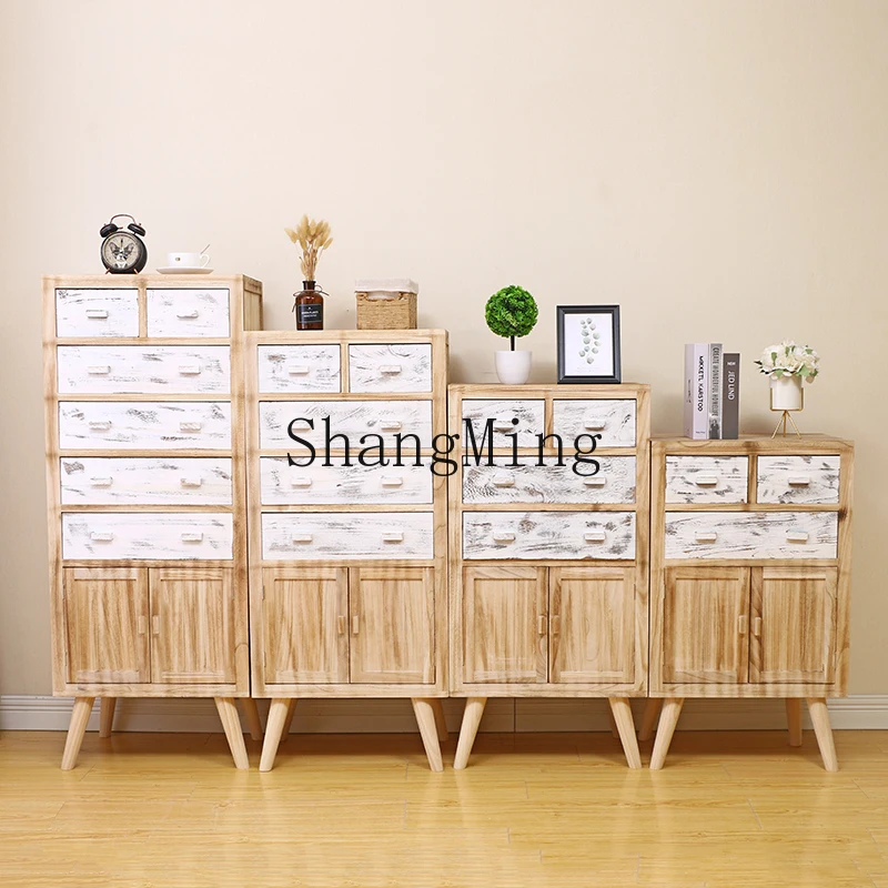 ZYYwhite pumping storage chest cabinet living room multi-layer multi-drawer cabinet solid wood storage bedside table