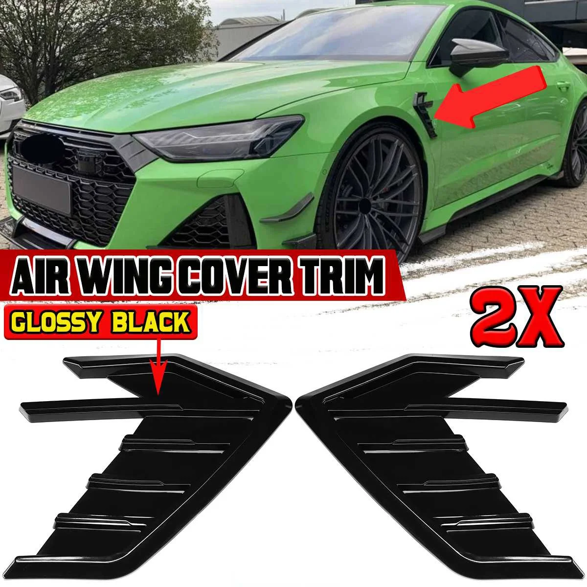 Car Glossy Black Side Air Intake Vent Cover Fender Vent Cover Trim for Golf Passat Subaru Mazda Honda