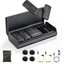 7Ryms iRay DW40 Wireless Lavalier Microphone with 4 Transmitters,48kHz/24bit Recording,AI Denoise for Camera,SmartPhone and PC