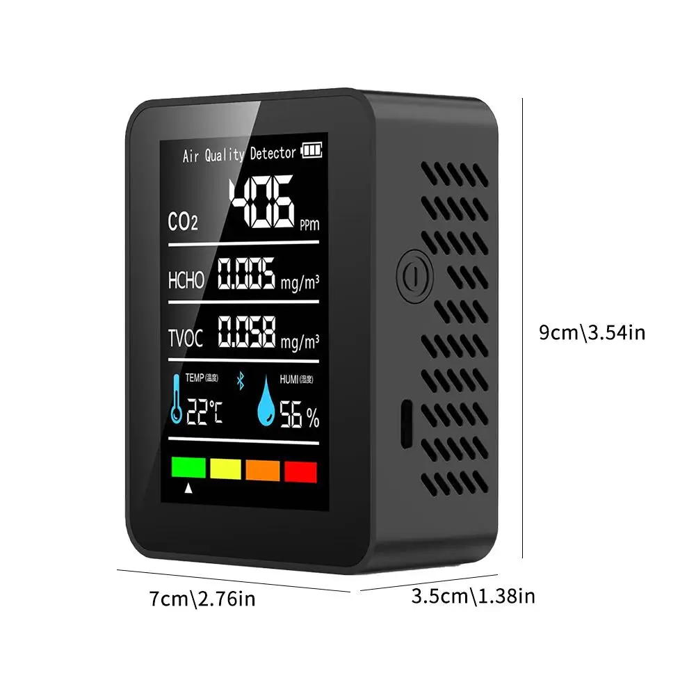 Air Quality Monitor 5 In 1 Indoor CO2 Detector Formaldehyde HCHO TVOC Tester LCD Temperature Humidity Tester Alarm CO2 Meter