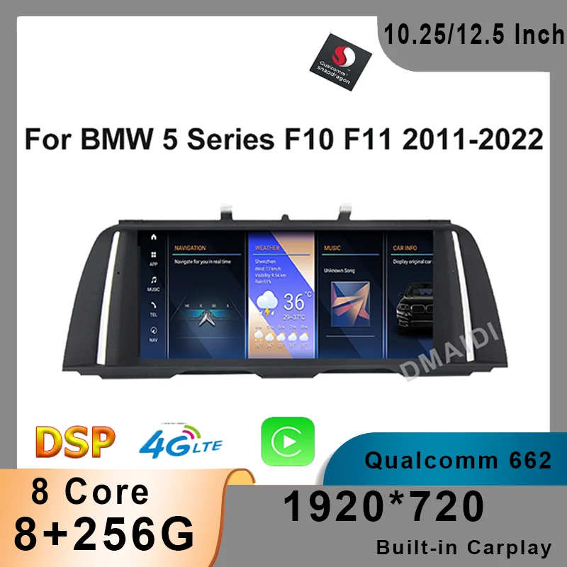 For BMW 5 Series 520i F10 F11 Snapdragon Android 12 8G+256G Car Multimedia Player GPS Navigation 2011-2022 Radio Stereo Video