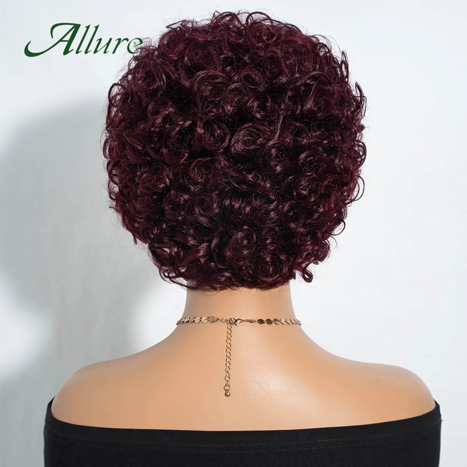 Pelucas de cabello humano rizado Jerry para mujeres negras, peluca rizada Afro Pixie corta de 10 pulgadas con flequillo, pelucas de cabello de color marrón, Allure