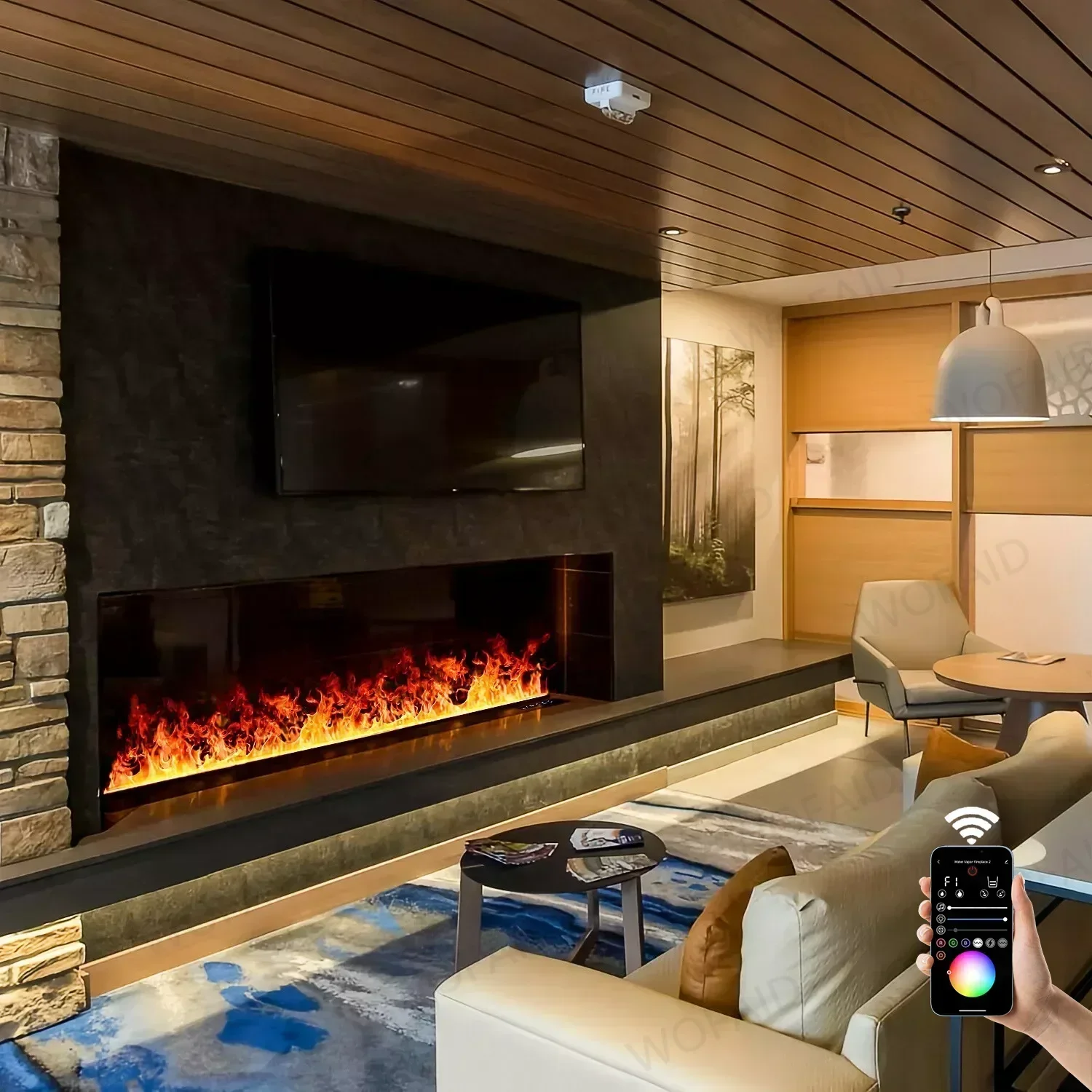 3D Atomizing Fireplace камин Fake Color Flame Humidifier Atomizing Smart Indoor Electric Mist APP Remote Control Steam Fireplace