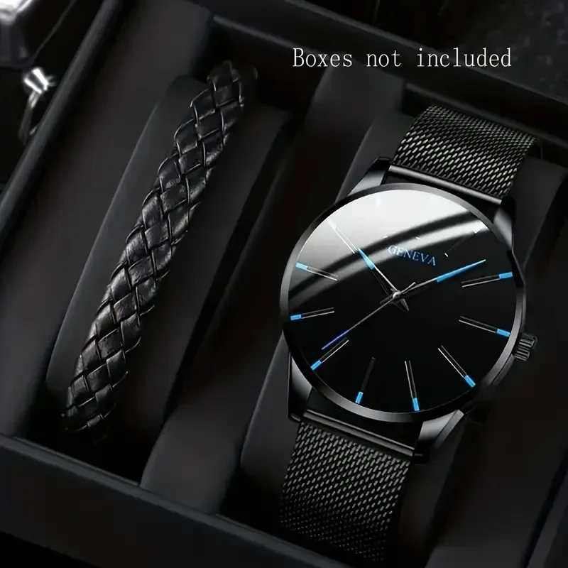 นาฬิกาบางเฉียบที่ทันสมัยและใช้งานได้หลากหลายสําหรับผู้ชาย สายสแตนเลสที่เรียบง่าย นาฬิกาควอทซ์ และสร้อยข้อมือ