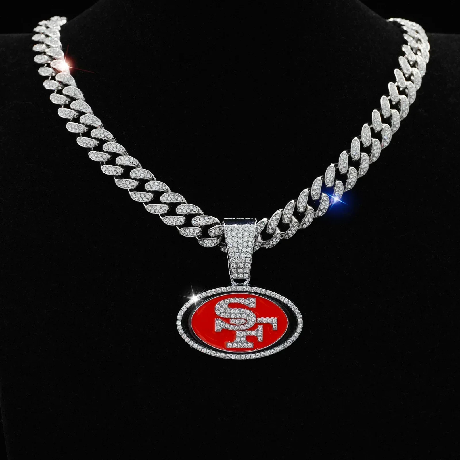 Stand out with the SF Hip Hop Pendant Necklace Designed For Fans OF Football Hip Hop Punk Iced Out Cuban Jewelry