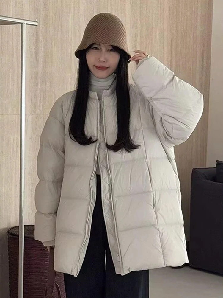 

Faionable Thiened Cotton Jaet Women's Winter Long Zipper Stand Collar Loose Korean Sle Versatile Retro Cotton Coat