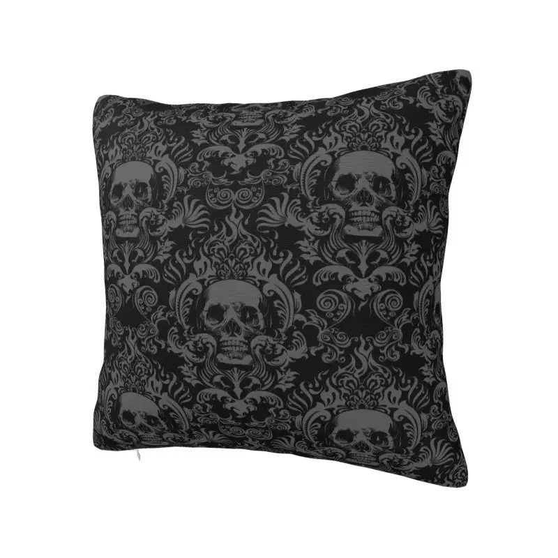 Custom Vintage Halloween Gothic Black Skull Damask Cushion Cover 35x35 Cm Velvet Polyester Throw Pillow Case For Sofa Pillowslip
