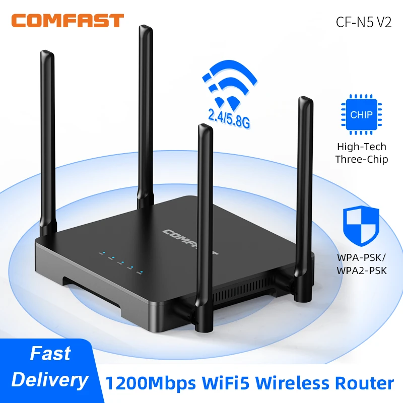 

Comfast WiFi5 1200Mbps Wifi Router 5G+2.4G Gigabit Ethernet Port Wireless Router 4*5dBi Antennas Wide Coverage Home Wi-Fi Router