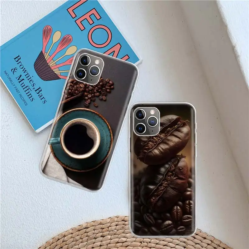 Newly Baked Coffee Beans Clear Case For iPhone 11 13 14 Pro 15 Pro Max 12 Mini 16 XR X XS Max 7 8 Plus Clear TPU Phone Cove