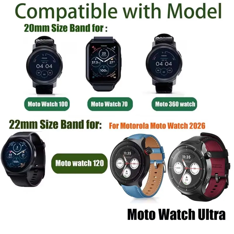 20mm 22mm Bracelet Watchband For Moto Watch Ultra/2026 Band Silicone Sport Wrist Strap For Motorola Moto Watch 120 70 100 360