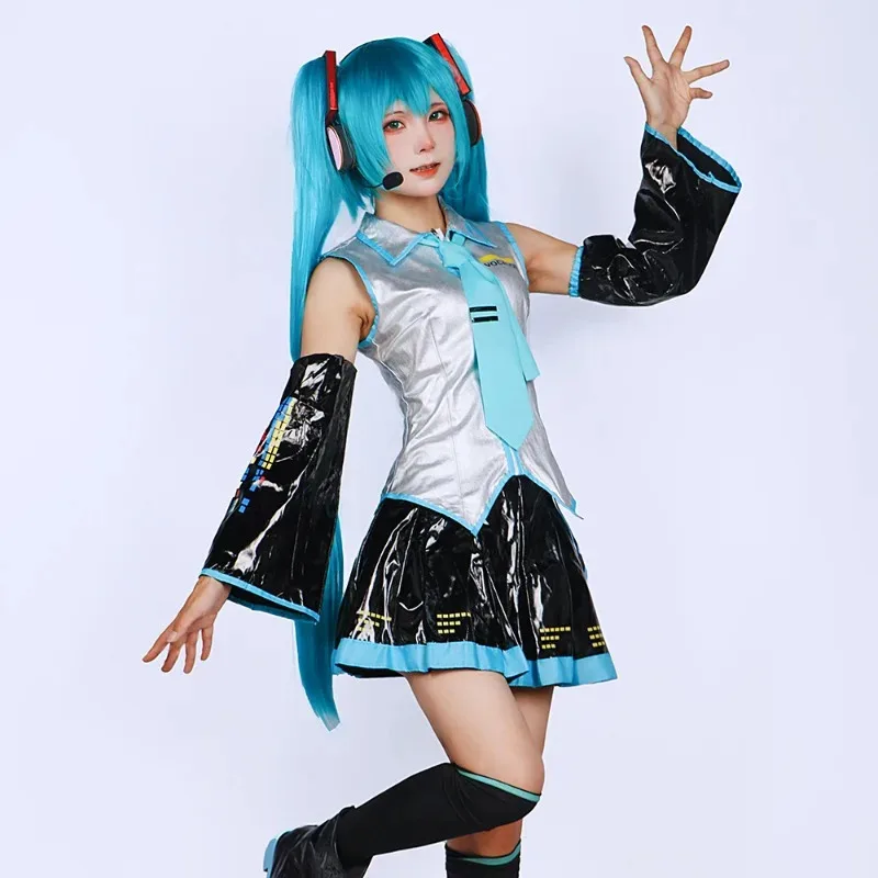 Miku تأثيري حلي أعلى الأكمام جورب شعر مستعار الملحقات مجموعة كاملة النسيج براءات الاختراع والجلود تنورة JK موحدة أنيمي 4;v'5,f;6.j;8' #3