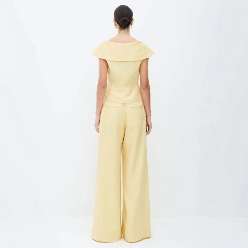 2026 Spring Summer Casual 2 Pieces Set Women Sleeveless Button Wide Leg Pant Lady Set Fashion Women's Vest Trouser Suits