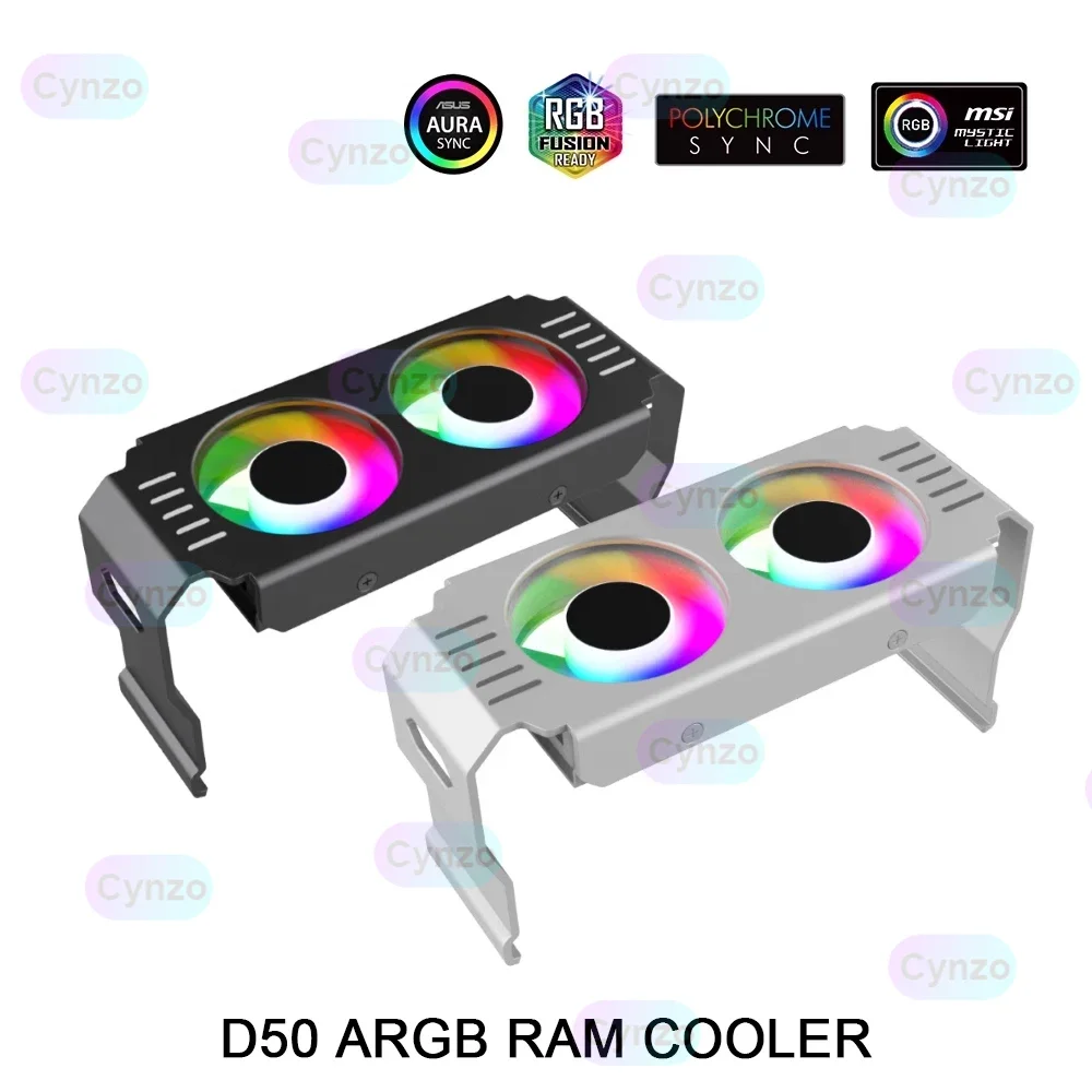 Computer RAM Radiator ARGB 5V AURA Synchronous Memory Cooler Low Noise Temperature Control Dual 6CM Fan