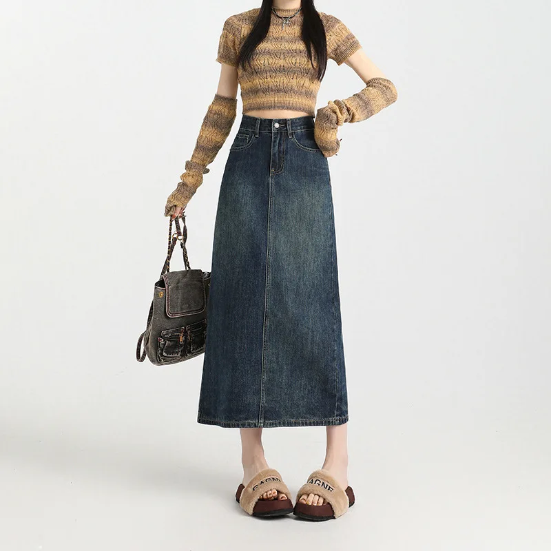 

High Waisted Denim Skirt For Women In The Spring Of 2025, Mid To Long Style, Slimming And Hip Hugging Skirt