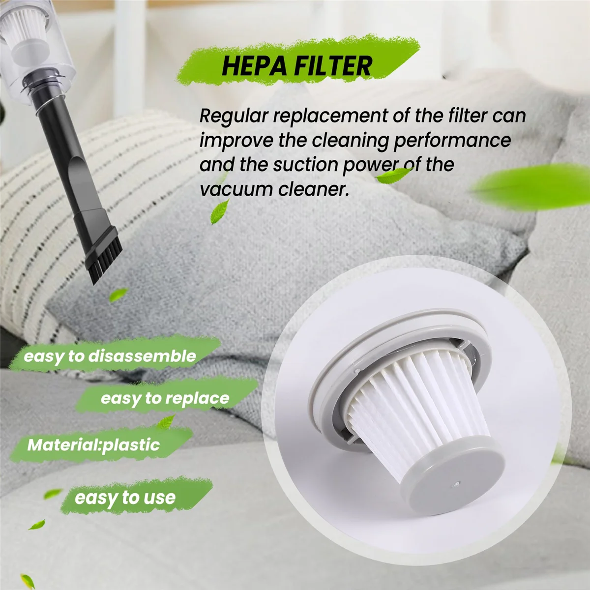 2PCS HEPA Filter for XIAOMI MIJIA Handy Vacuum Cleaner Home Car Mini Wireless Washable Filter Spare Parts Accessories