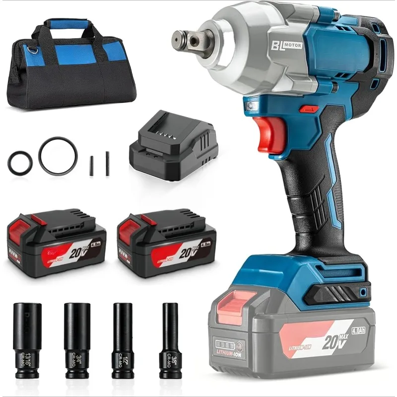 

20V Brushless Impact Wrench, 515 ft-lbs High Torque, 1/2 Inch Cordless Impact Gun with Tool Bag, 4-Speed for Cars, Tr