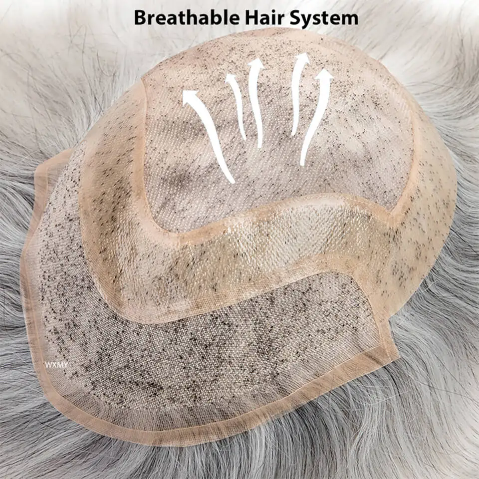 Breathable Mono Lace Pu Base Male Hair Prosthesis Human Hair Men's Wig Systems Natural Hairline Toupee Man Wig Replacement