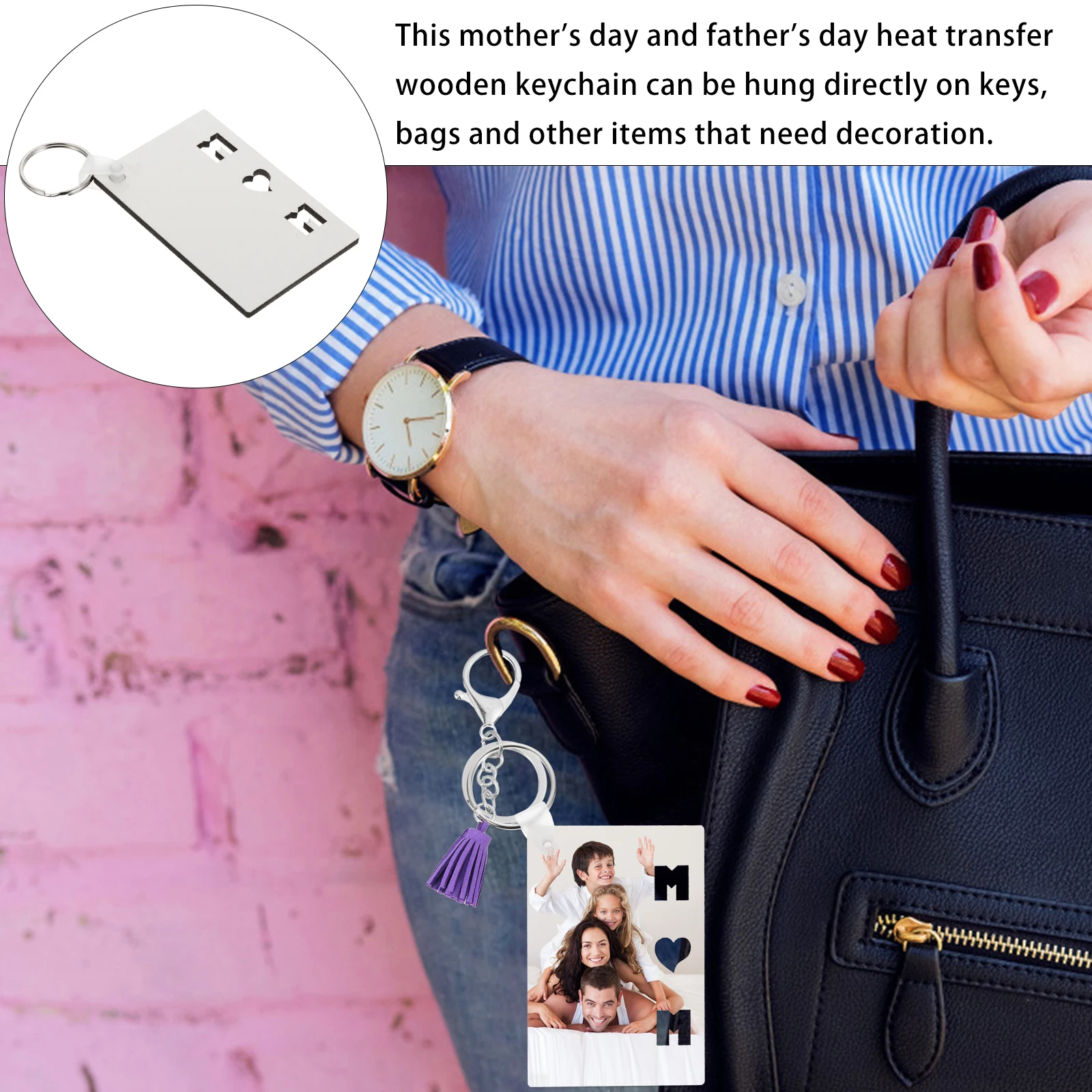 

6pcs Wooden Keychain Blank Heat Transfer DIY Sublimation Fiberboard Durable Lightweight Craft Supplies Art Gift for Mother