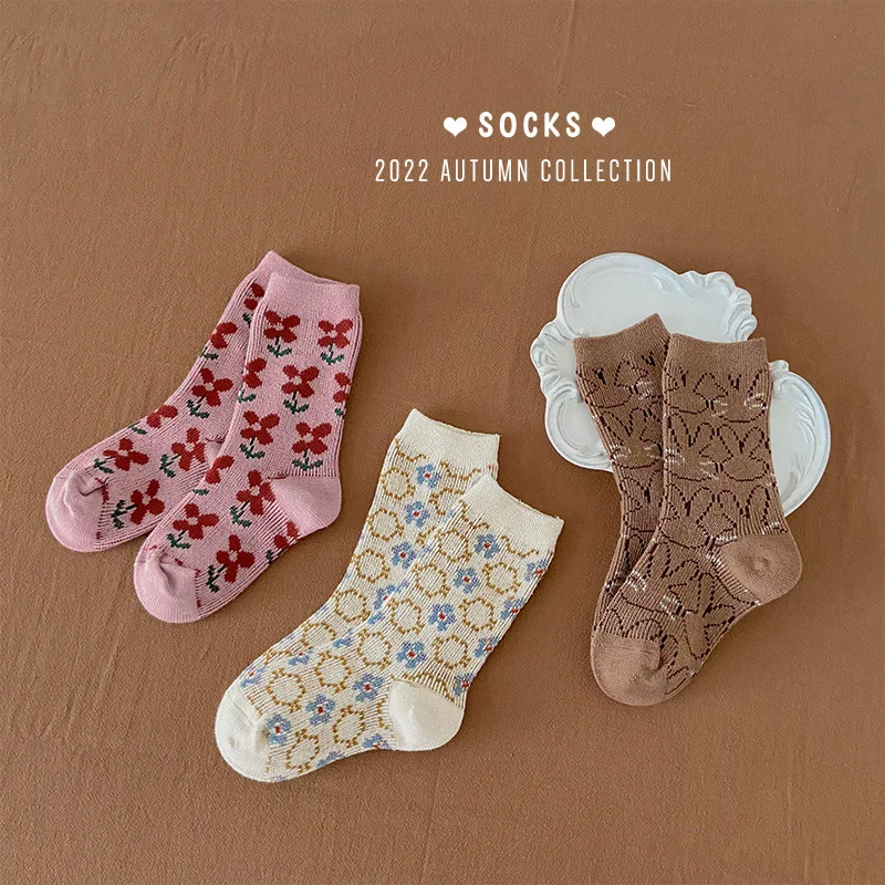 Autumn Winter Girls Socks  Cute Bunny Pattern Double Needle Warm Calf Socks Kids Baby Boys Bear Socks