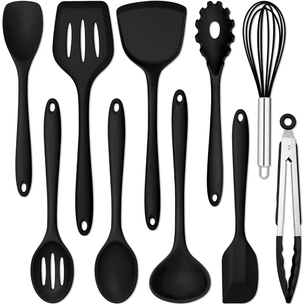 

e-far 10 pieces silicone cooking utensils set, heat resistant kitchen utensil set for nonstick cookware, kitchen cooking tools w