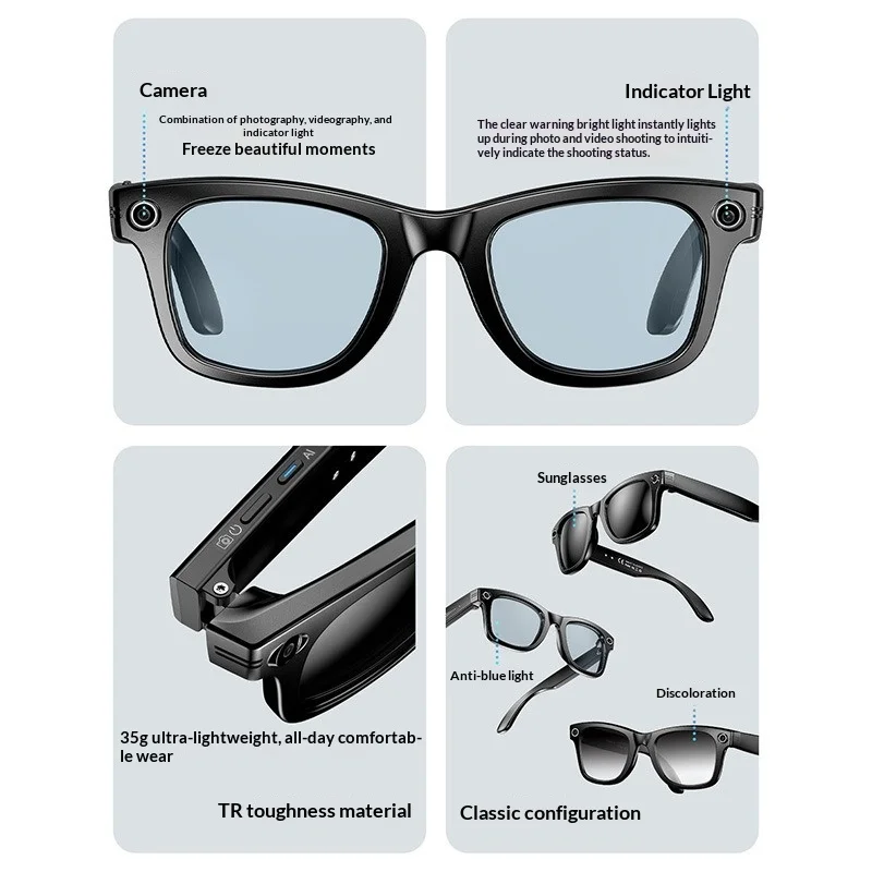 

Ultra-Light AI Smart Glasses with 8MP Vlog Camera Voice Translation IP65 Waterproof for Daily Outdoor Use
