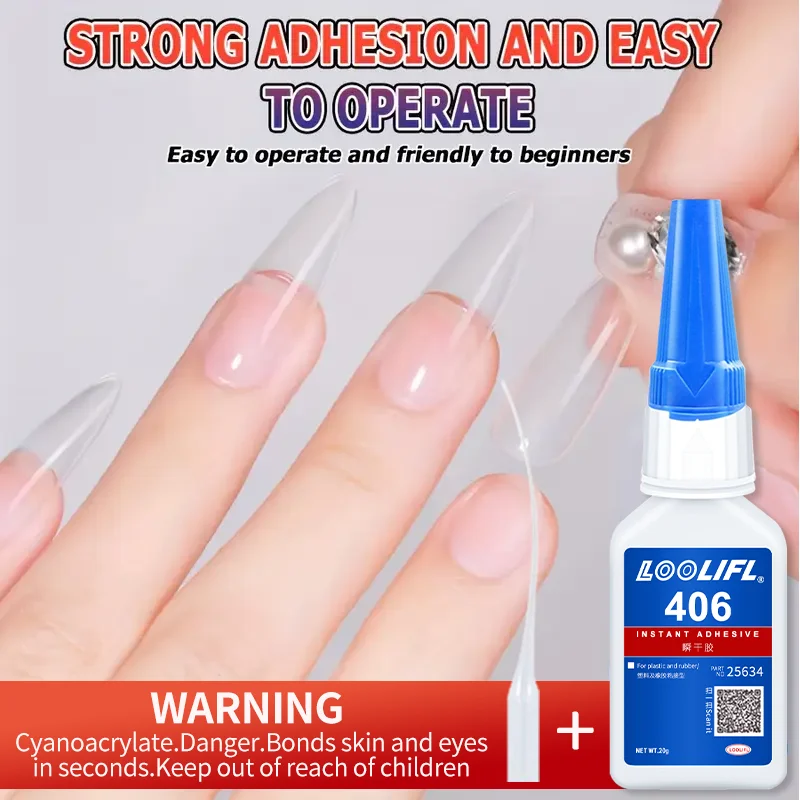 LOOLIFL 406 supersterke nagellijm voor valse nageltips, acrylnagels, druk op nagels, nepnagels kunstdecoratie blijvende hechting
