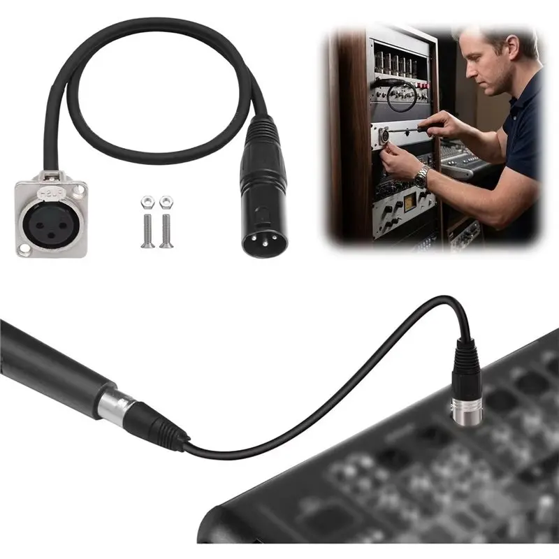 [NEW!】 3 Pin XLR Pass Through Cable Male-Female Connector 0.6M/2 Feet With Mounting Screws For Stage Box Patch Panels Floor Box