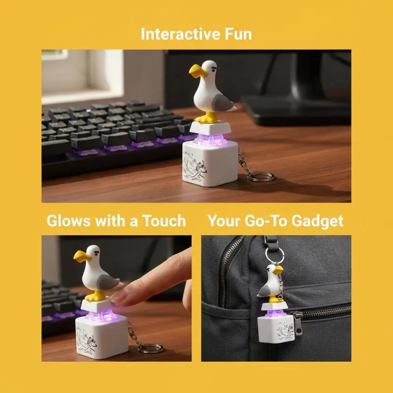 Seagull Mine Fidget Button Keychain with Sound LED Light Small Stress Relief Toy for Stocking Stuffer Christmas Gift