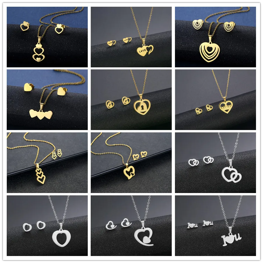 Комплект из колье и сердца, из нержавеющей стали